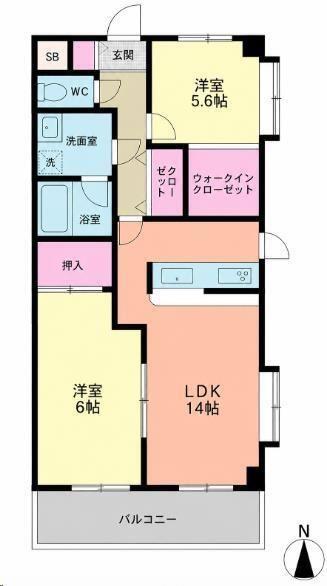 フローレあざみ野II(2LDK/4階)の間取り写真