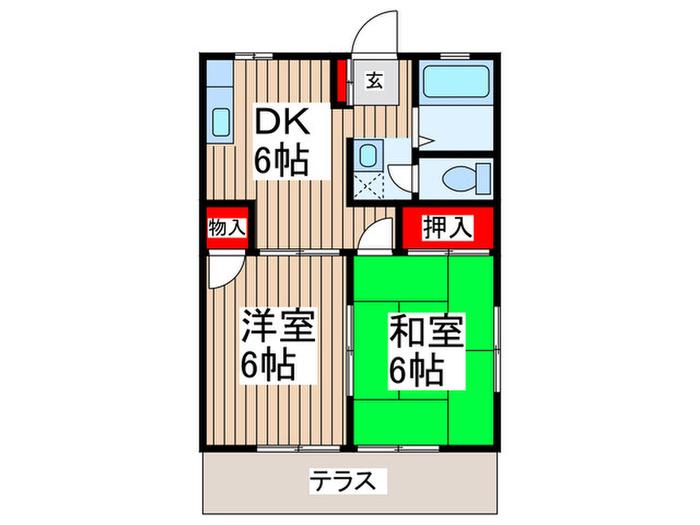ユタカパナハイツ(2DK/1階)の間取り写真