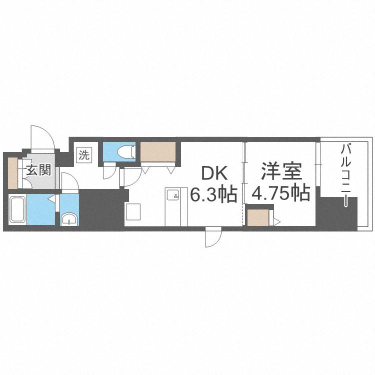 LUXE難波南(1DK/9階)の間取り写真