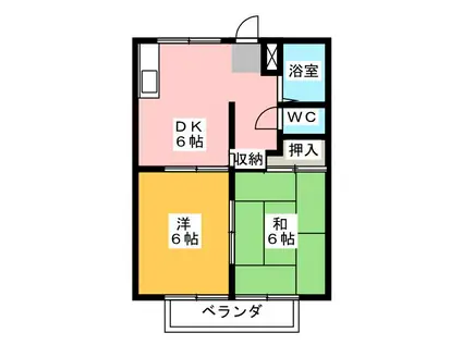 カンザヴィレッヂE(2DK/2階)の間取り写真