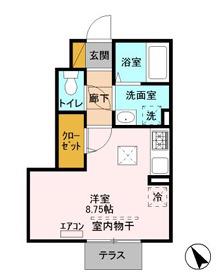 アインスB棟(ワンルーム/1階)の間取り写真