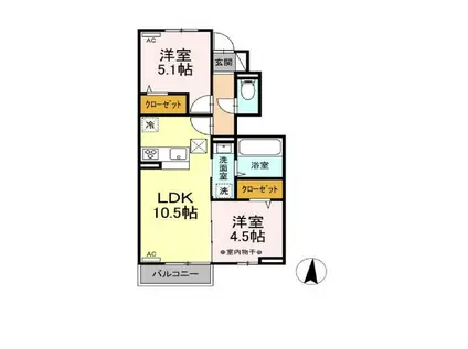 ガーデンヒルズ B(2LDK/1階)の間取り写真