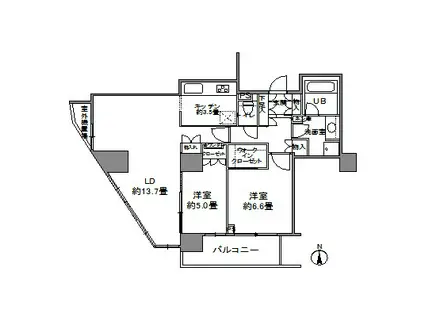 カスタリアタワー品川シーサイド(2LDK/21階)の間取り写真