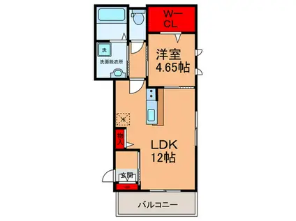 ゼム湯里(1LDK/1階)の間取り写真
