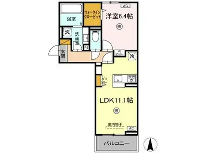 LA MER 鴨川(1LDK/2階)の間取り写真