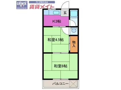 友栄荘(2K/2階)の間取り写真