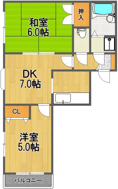 ハイツハン(2DK/2階)の間取り写真