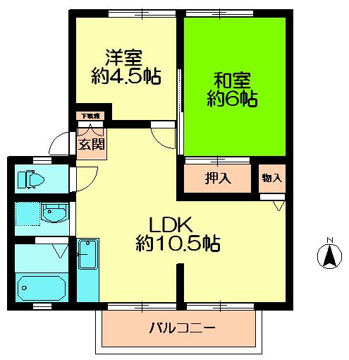 フローラ東坂(2LDK/2階)の間取り写真