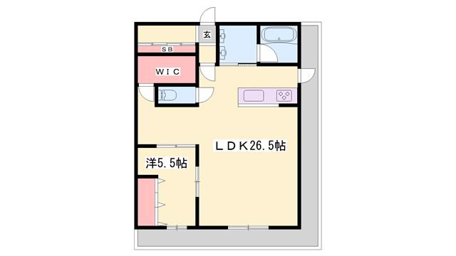 朝日プラザ三木自由が丘本町(1LDK/4階)の間取り写真
