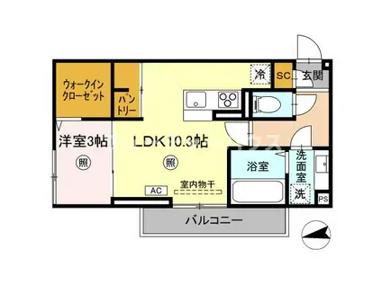 ロンターノ(1LDK/3階)の間取り写真