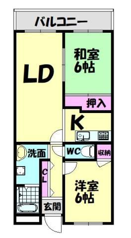 グレース羽衣(2LDK/2階)の間取り写真