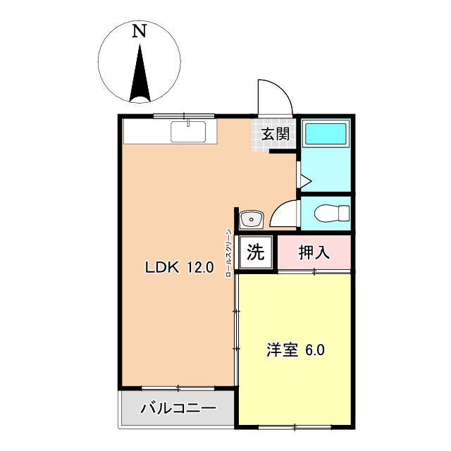 マンション岡(1LDK/3階)の間取り写真