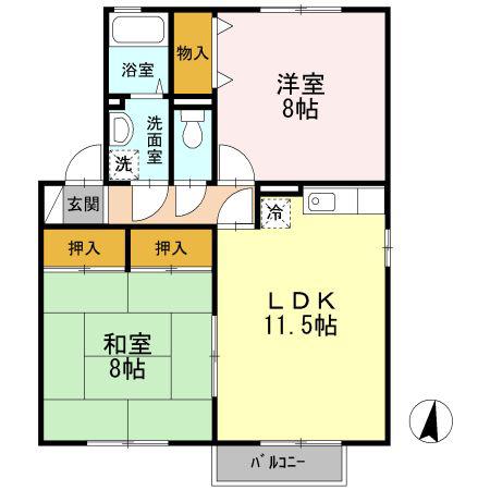 アビタシオン III(2LDK/1階)の間取り写真