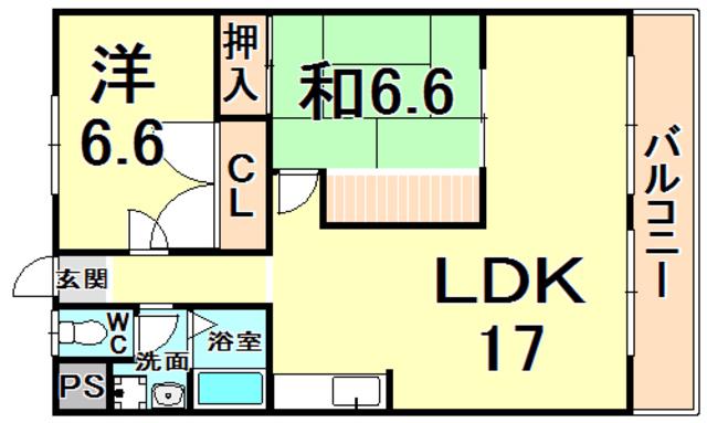グランドメゾン昆陽(2LDK/2階)の間取り写真