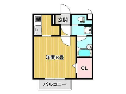 ミーティア優美ケ丘(1K/1階)の間取り写真