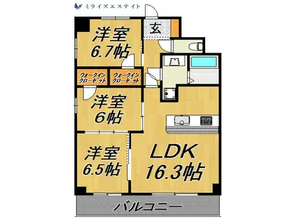 S-FORT鶴舞リアーレ(3LDK/13階)の間取り写真