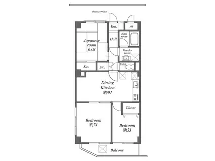 フラッツリド都筑(3DK/2階)の間取り写真