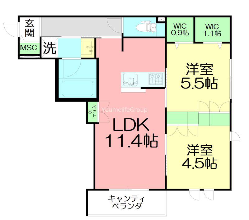 アルカン・メール 藤沢(2LDK/2階)の間取り写真