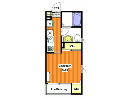 シャ・ガイール(ワンルーム/2階)の間取り写真