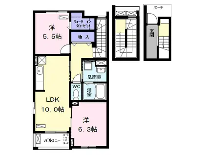 アザレアA(2LDK/3階)の間取り写真