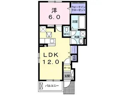 カプリスコート ベースVI(1LDK/1階)の間取り写真
