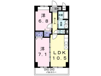 近鉄大阪線 高安駅 徒歩2分 6階建 築12年(2LDK/5階)の間取り写真