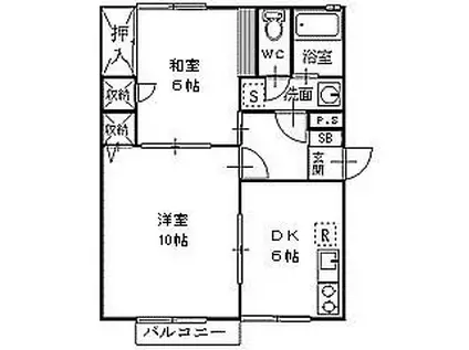 トゥインクル石川B(2DK/2階)の間取り写真