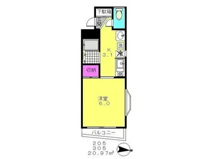 マザール平和台(1K/2階)の間取り写真