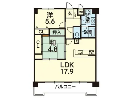 サンロイヤル帯山(2LDK/4階)の間取り写真