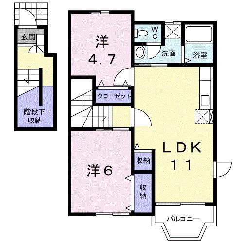 グランイリュジュオン(2LDK/2階)の間取り写真