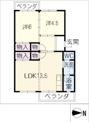 江場ハイツ(2LDK/4階)の間取り写真