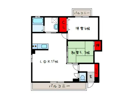 カサベラ佐堂(2LDK/2階)の間取り写真