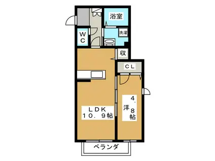 モンレーヴ(1LDK/1階)の間取り写真