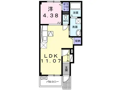 ガーデンクォーツ(1LDK/1階)の間取り写真