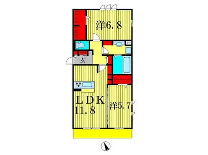 ティアレスII(2LDK/2階)の間取り写真