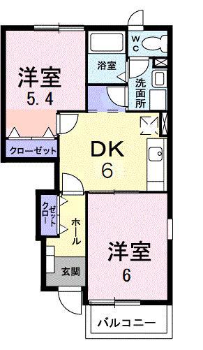 プロムナードC(2DK/1階)の間取り写真