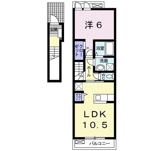 クレアコート I(1LDK/2階)の間取り写真