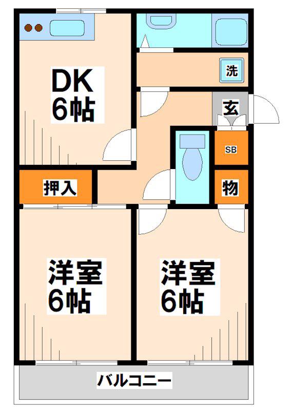 サンハイム新富(2DK/1階)の間取り写真