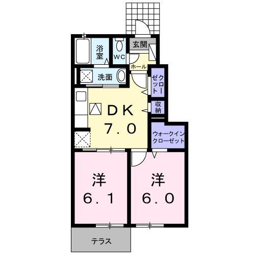 エアリーヒルズ・II(2DK/1階)の間取り写真