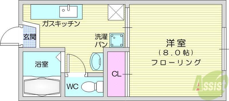 陽光ハイツA棟(1K/1階)の間取り写真