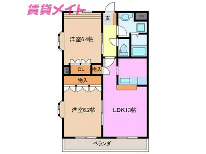 エルピスハイムB棟(2LDK/2階)の間取り写真