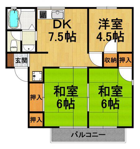 ブランシャンブル(3DK/1階)の間取り写真