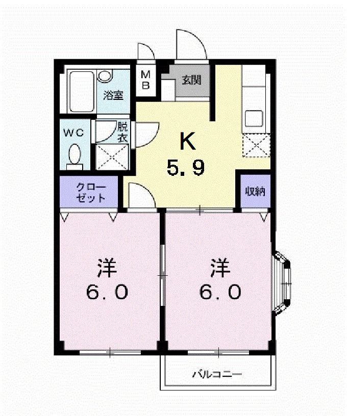 エルディムピーチ(2K/2階)の間取り写真