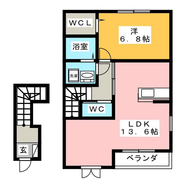 シアンドバリ-K(1LDK/2階)の間取り写真