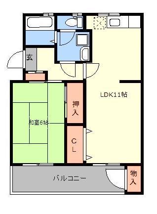 アワノハイツ(1LDK/2階)の間取り写真
