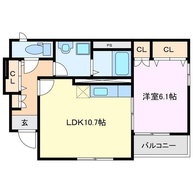 チェリー・ブロッサム(1LDK/1階)の間取り写真