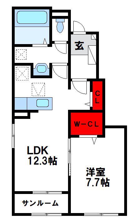 ウィスタリア I(1LDK/1階)の間取り写真