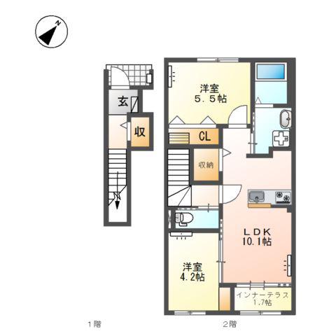 小田渕町2丁目アパート(2LDK/2階)の間取り写真