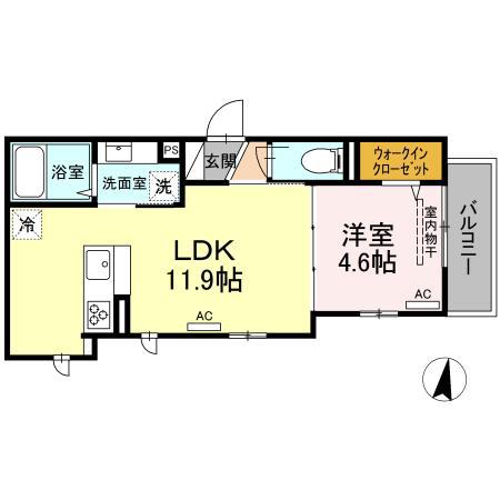 アンジュール高松(1LDK/2階)の間取り写真