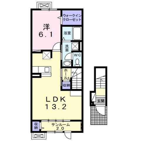 トランスミットⅢ(1LDK/2階)の間取り写真